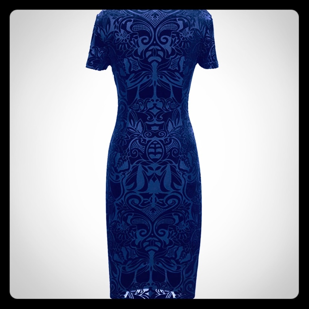 NWT brocade cut velvet midnight blue short sleeve - Picture 5 of 12